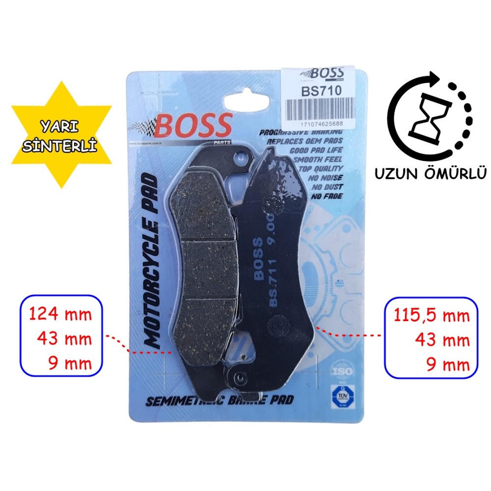 BENELLİ TNT125 BN125 ÖN FREN DİSK BALATASI BOSS FA711 (BS710) BENELLİ TNT125 BN125 ÖN FREN DİSK BALATASI BOSS FA711 (BS710)