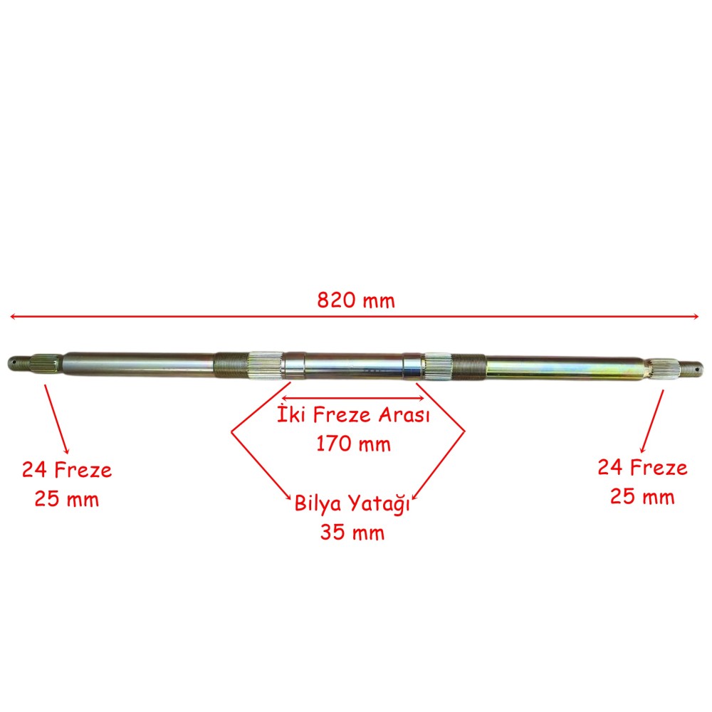 ATV VOLTA AKS RA5 820 mm İKİ YİVLİ BİLYA YATAĞI 35 mm 24 FREZE &Ouml;M