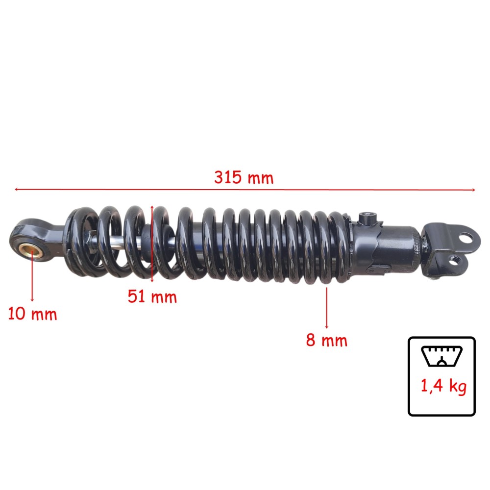SCOOTER 50 ARKA AMORTİSÖR AYARLI 315 mm (8 mm YAY) CAPPUCİNO UYUMLU SCOOTER 50 ARKA AMORTİSÖR AYARLI 315 mm (8 mm YAY) CAPPUCİNO UYUMLU