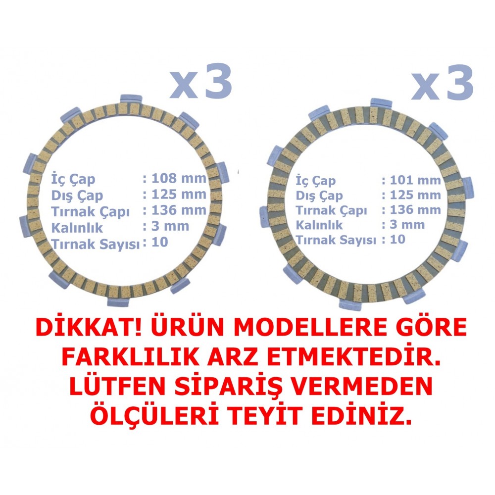 CF NK250 SR250 SR450 DEBRİYAJ BALATASI 3+3 E5 (2022-....) A KALİTE 101/108-125-136 mm