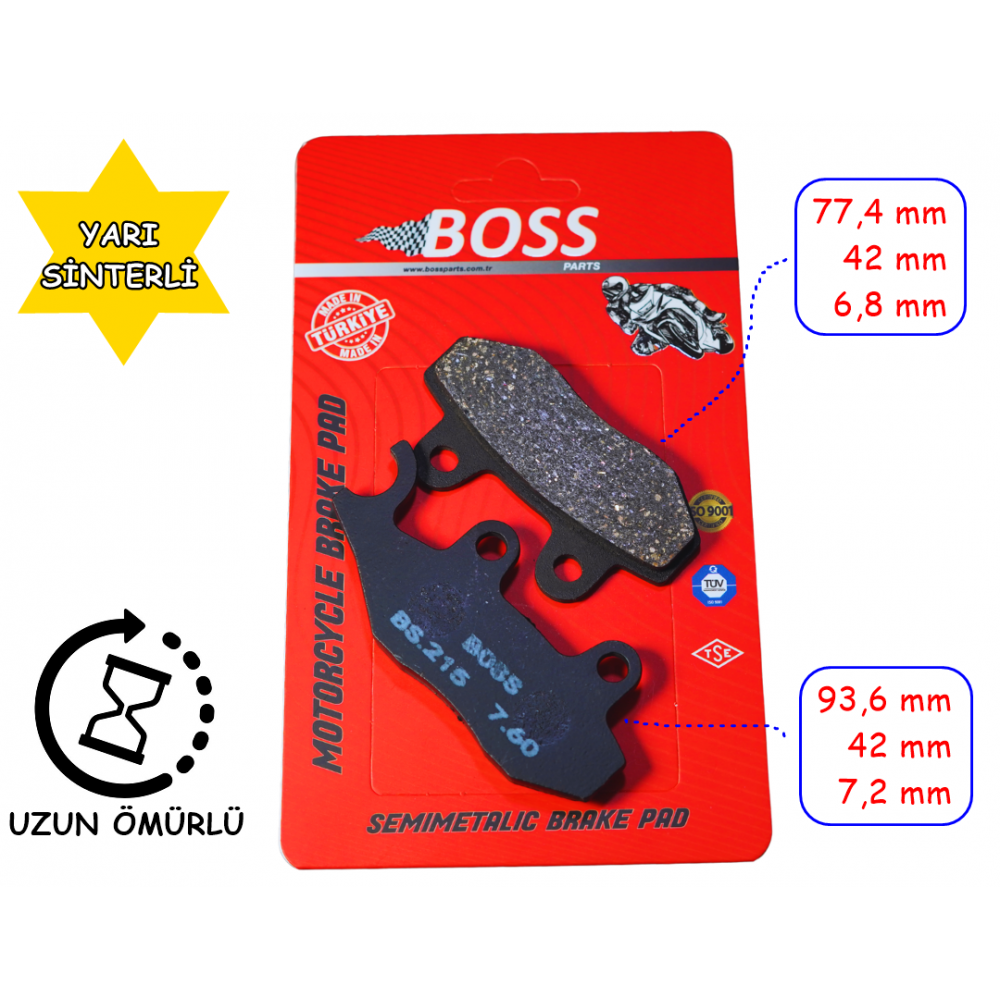 RKS SRK125 VOGE SR3 ARKA FREN DİSK BALATASI BOSS BS215 RKS SRK125 VOGE SR3 ARKA FREN DİSK BALATASI BOSS BS215