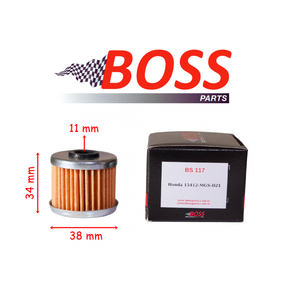 HONDA YAĞ FİLTRESİ BOSS BS117 (HF117) 38-36-11 mm CRF AFRİCA TWİN, NC750 X DCT, MSX 125