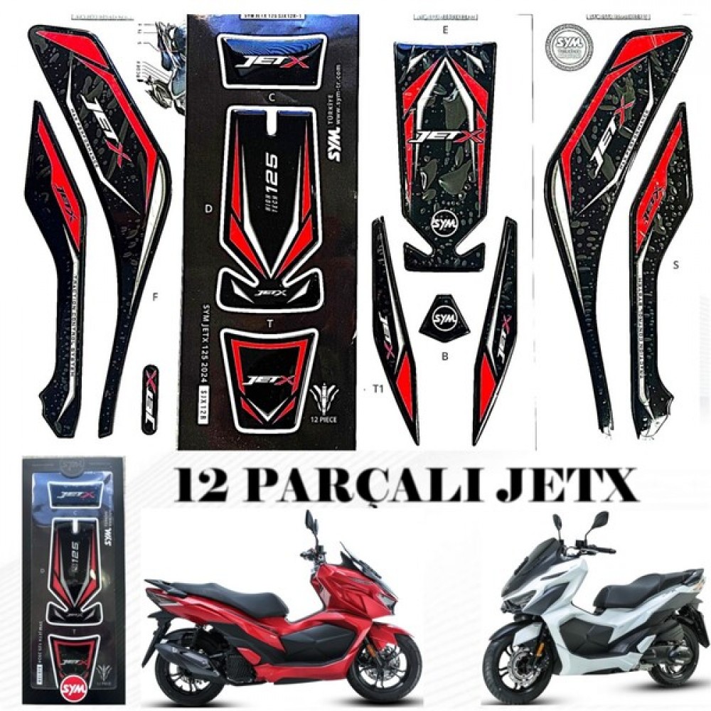 SYM JETX TCS 125 ABS E5 ETIKET TANK PED.12 PARCALI.KIRMIZI